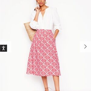 Boden Hattie Poplin Midi Skirt Jam Red, Blossomy Size US 6